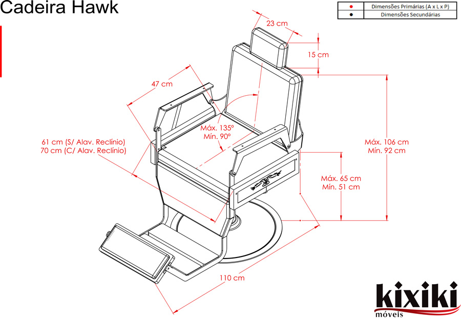 Cadeira de Barbeiro Reclinável Silver Hawk com Capitonê - Executiva